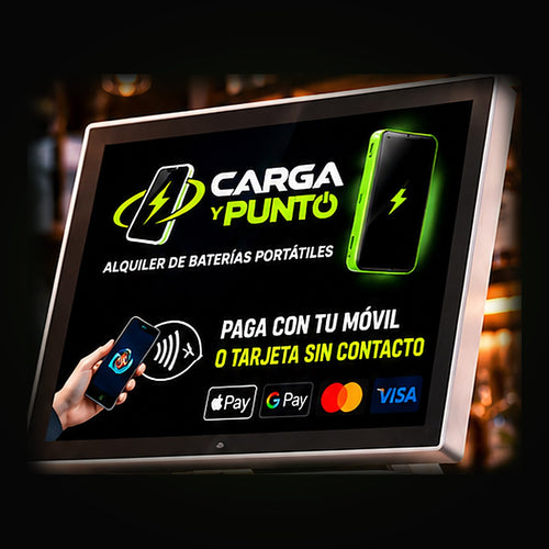 Pantalla de la máquina Carga y Punto con pago con móvil o tarjeta sin contacto